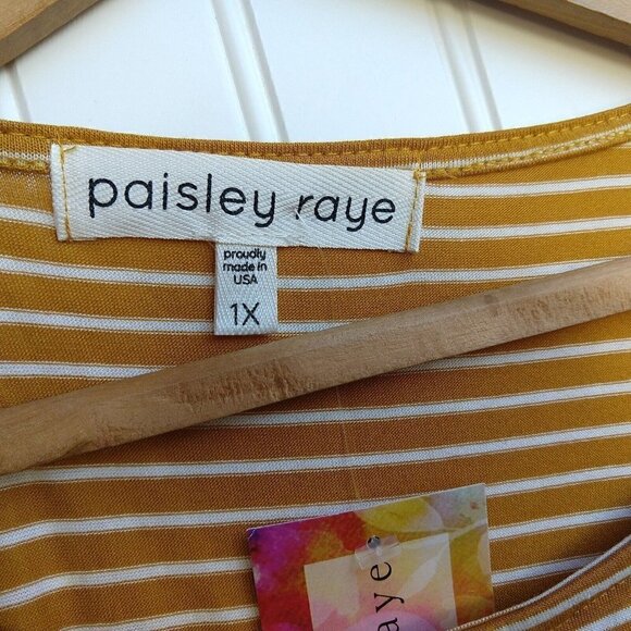 Paisley Raye "Violet" Yellow Stripe Print Top Plus Size 1X NWT USA 3/4 Sleeve - Picture 10 of 12